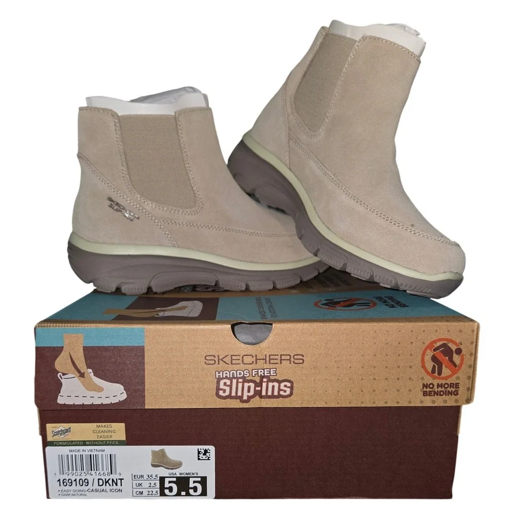Sz 5.5 Skechers Hands Free Slip-ins Easy Going Casual Icon Boots Dark Natural